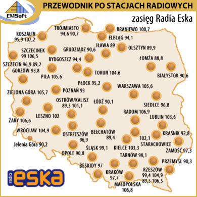 Mapa zasięgu - Radio Eska