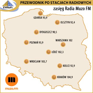 Mapa zasięgu - Radio Muzo FM