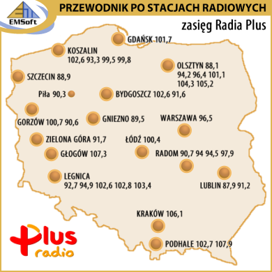 Mapa zasięgu - Radio Plus