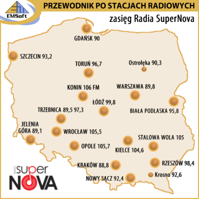 Mapa zasięgu - Radio SuperNova